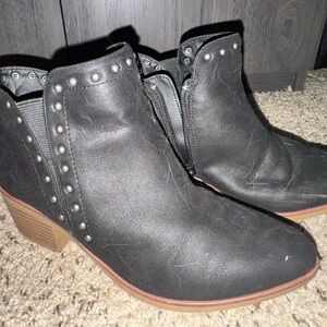 MIA Black Studded Ankle Booties with Brown Heel